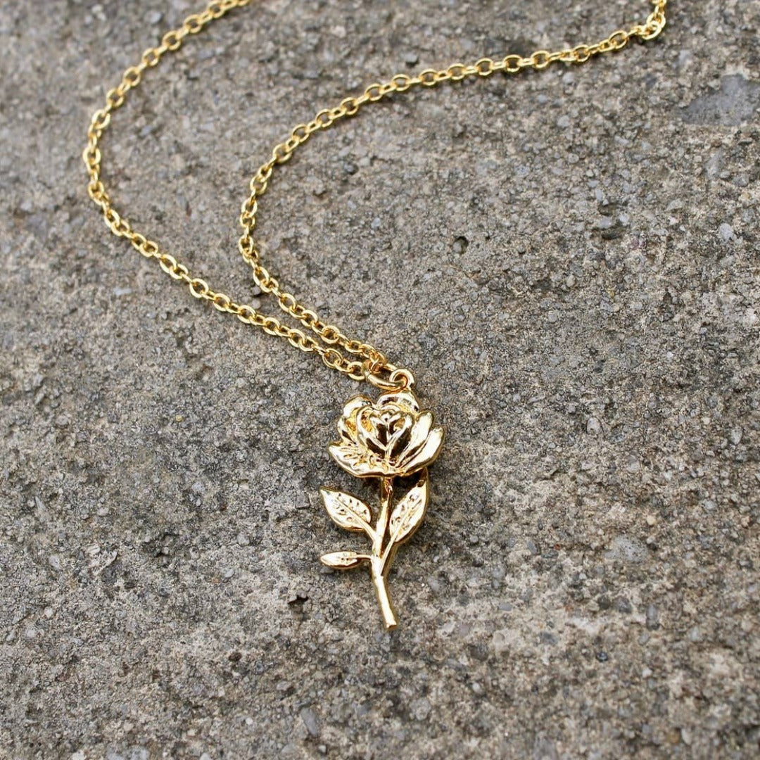 Rose with Stem Necklace