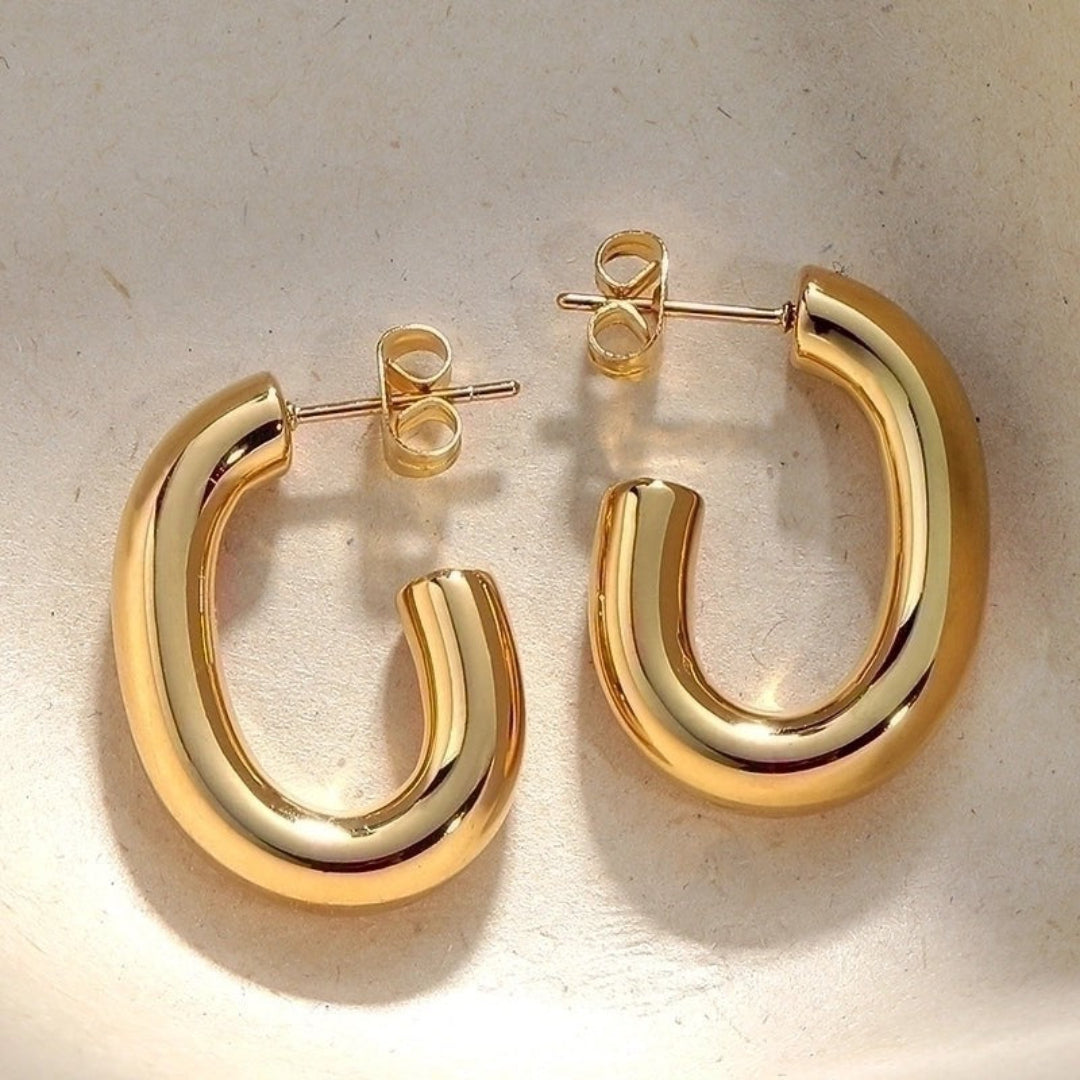 Chubby Elongated Hoop Studs