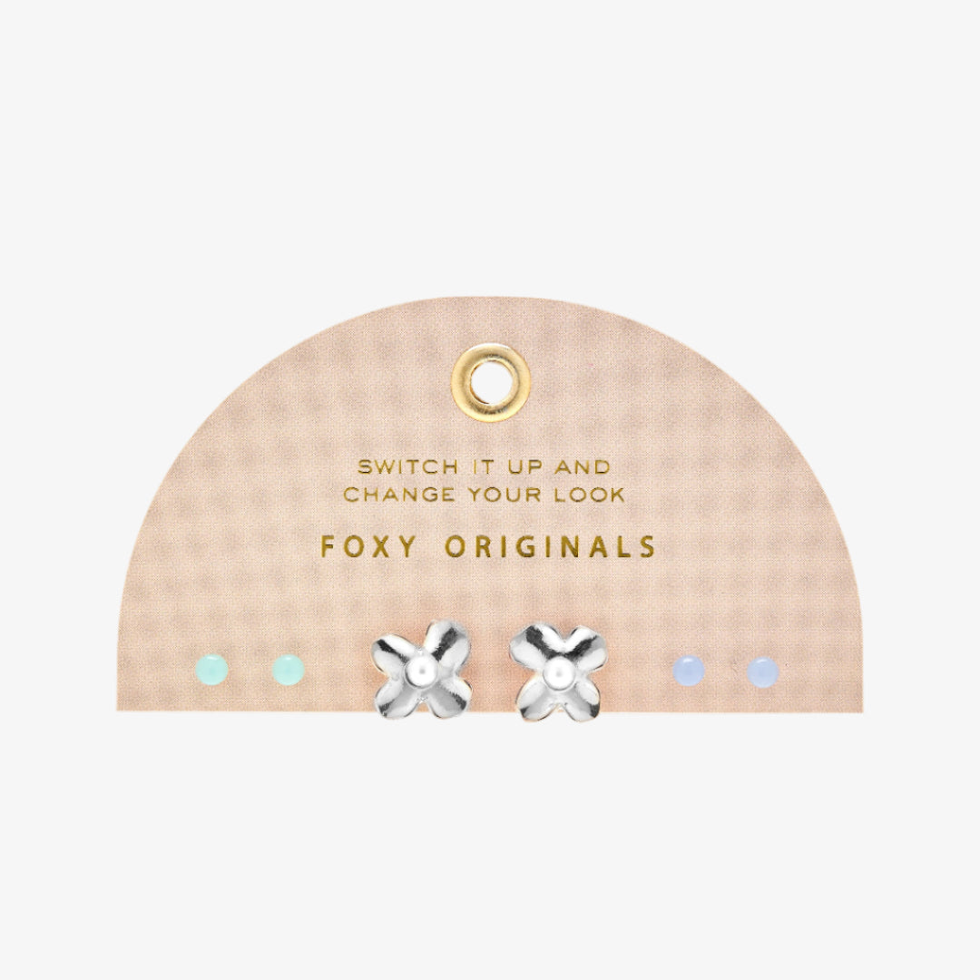 Foxy Originals earrings on a branded card with a white background