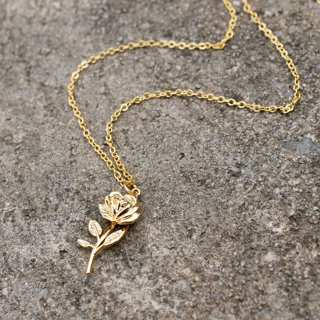 Rose with Stem Necklace