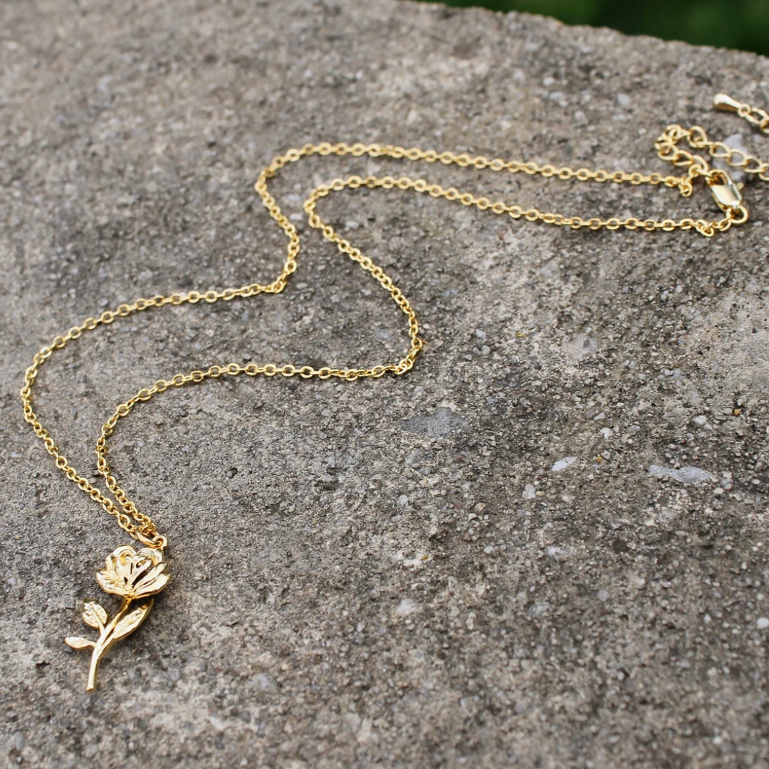 Rose with Stem Necklace