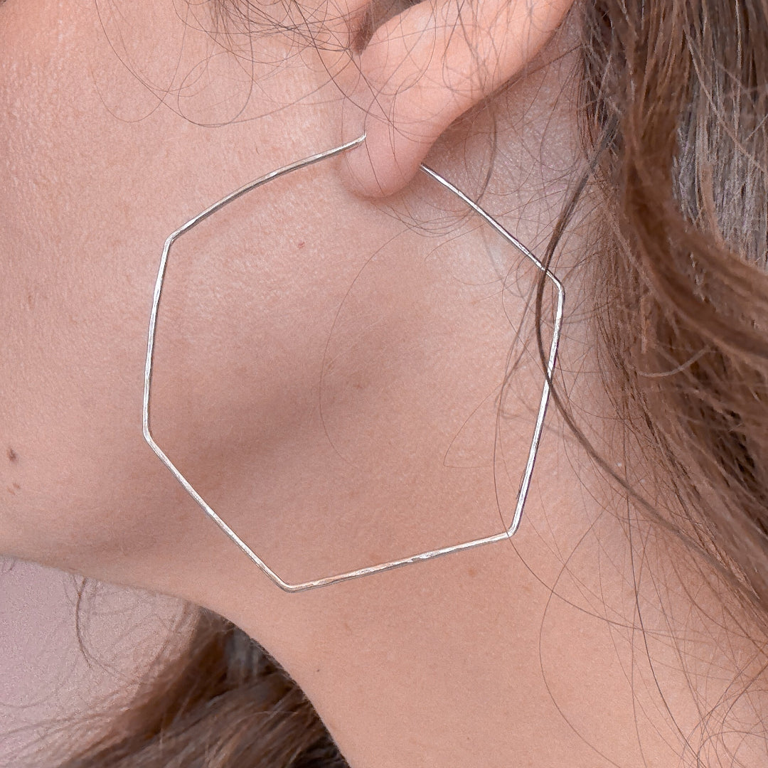 Sterling Silver Hex Hoop Earrings