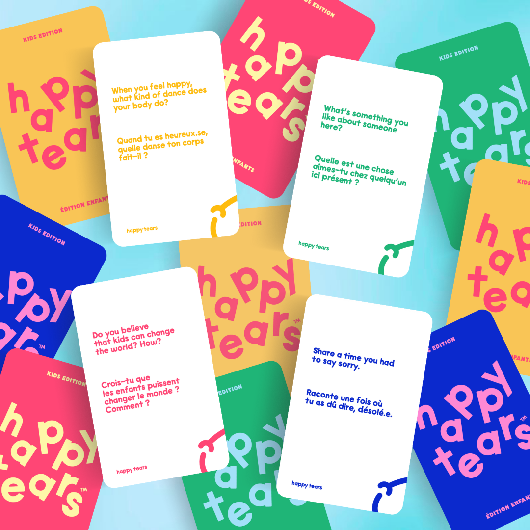 Colorful cards with text on a blue background