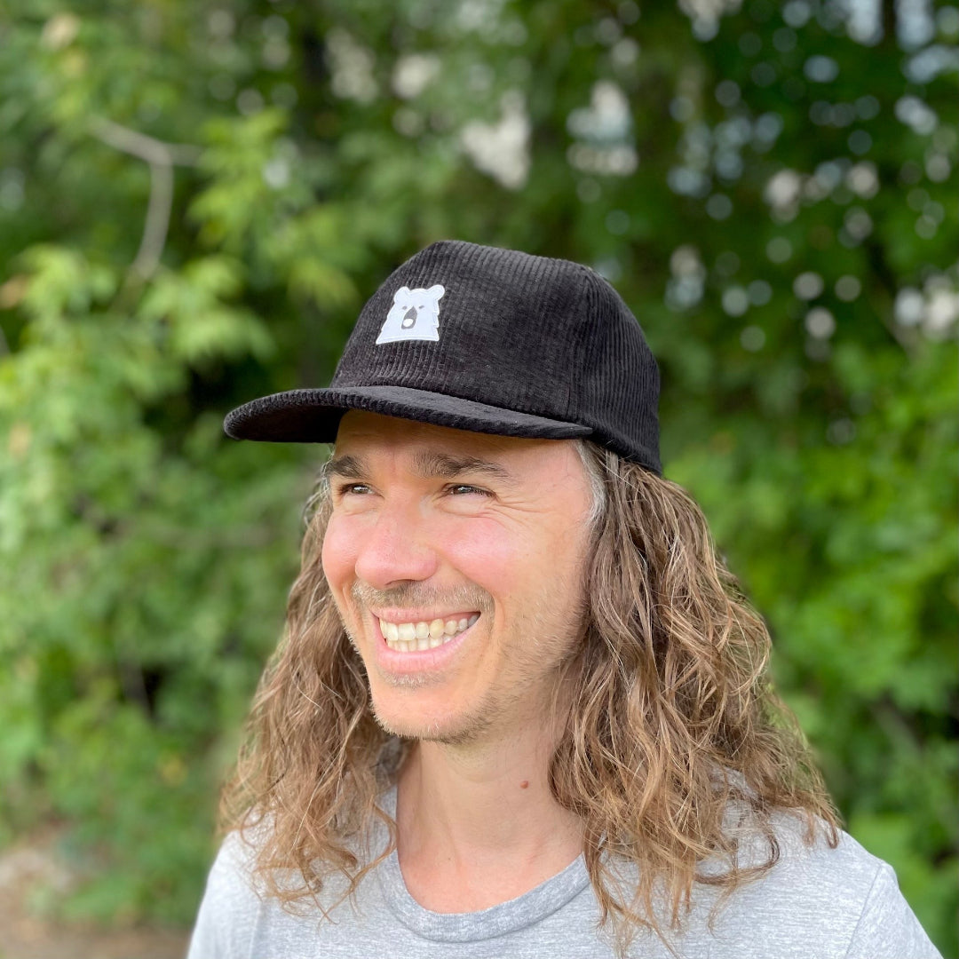 Unstructured Cord Snapback - Black with Lil White Bear